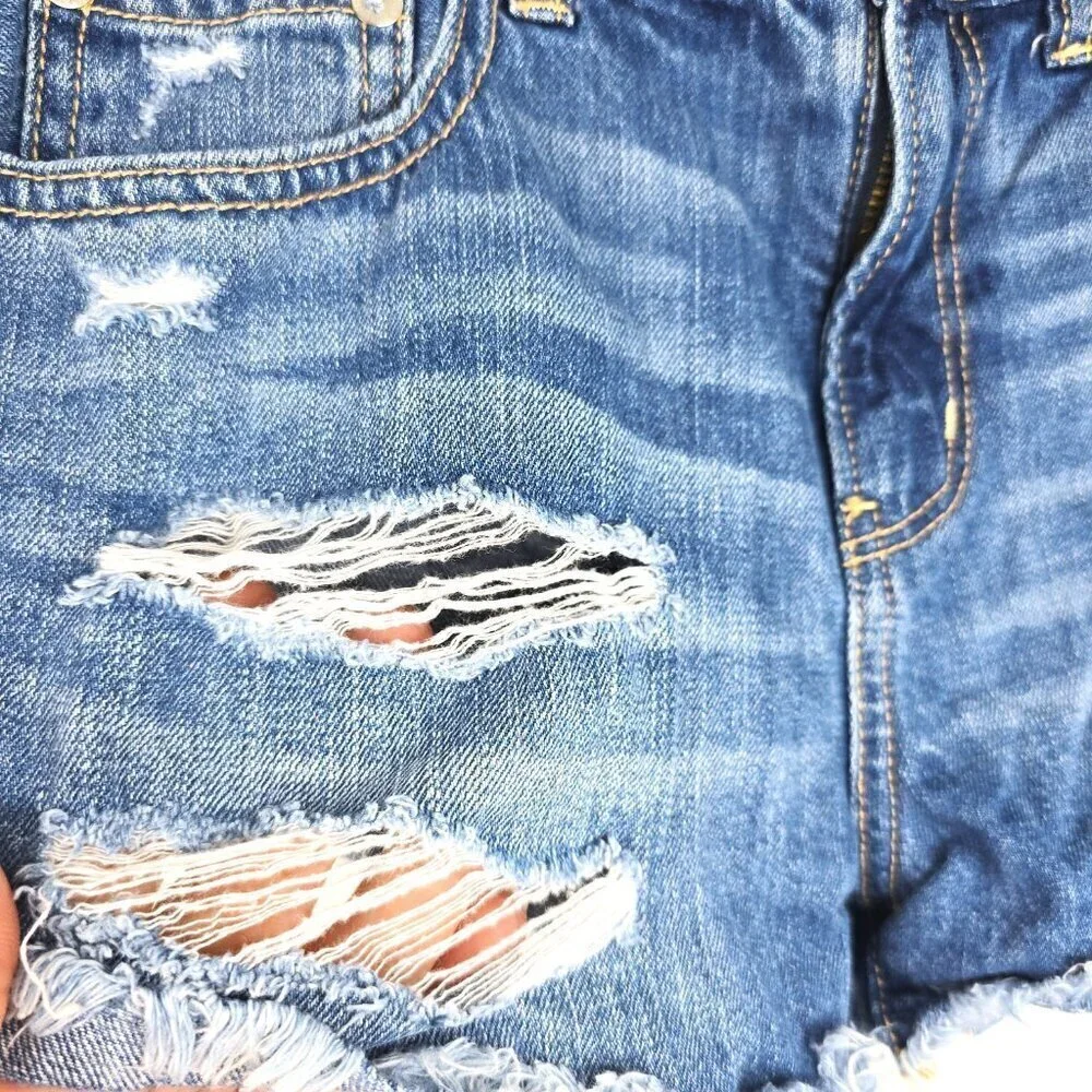 American Eagle Outfitters Tomgirl Shortie Denim Jean Distressed Cut Off Size 2